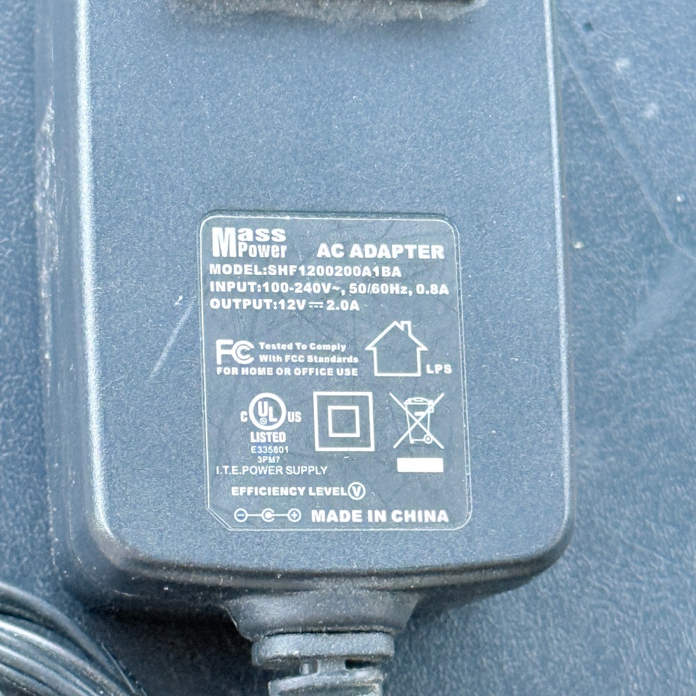 Mass Power AC Adapter SHF1200200A1BA 12V 2.0A Power Supply Center Positive Black